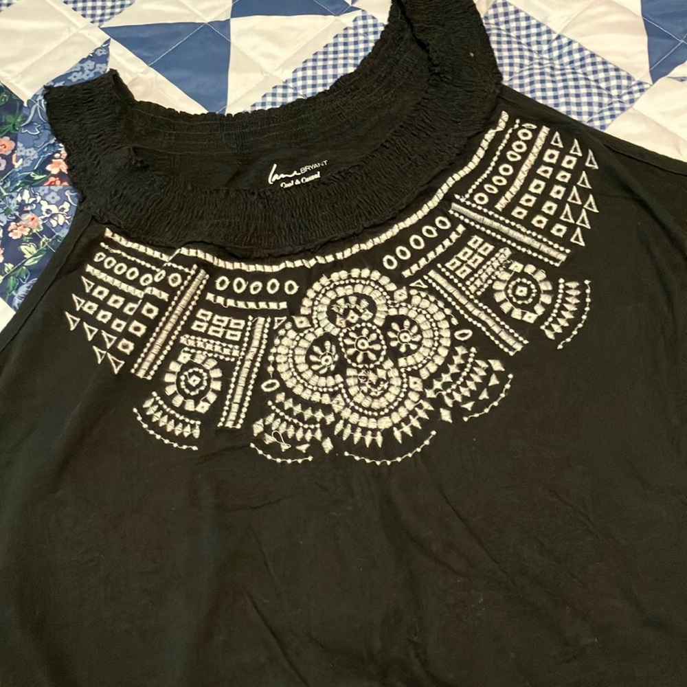 Lane Bryant Black & White Embroidered Tank Top- 18/20- EUC